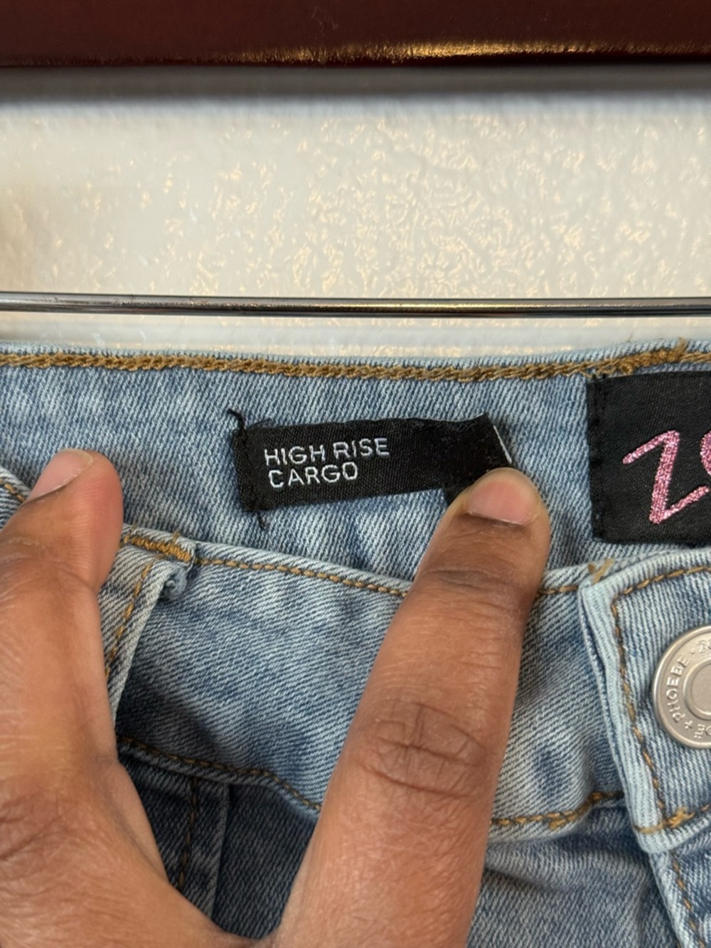 VTG Zoe High-Waist Cargo Pants Light Blue Wash Size 2 Streetwear Utility Y2K - Picture 5 of 9